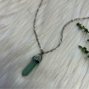 Green aventurine pendant silver tone necklace